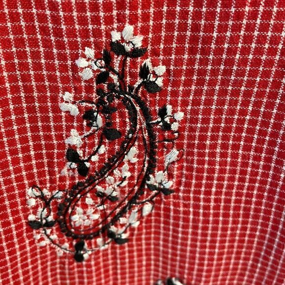 Cabin Creek Ladies Button Up Short Sleeves Top Blouse,Size 1X,Red,White & Black - Picture 4 of 7